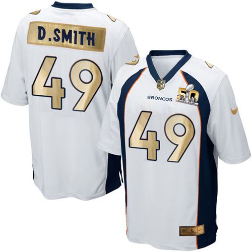 Nike Broncos #49 Dennis Smith White Men's Stitched NFL Game Super Bowl 50 Collection Jersey - Click Image to Close